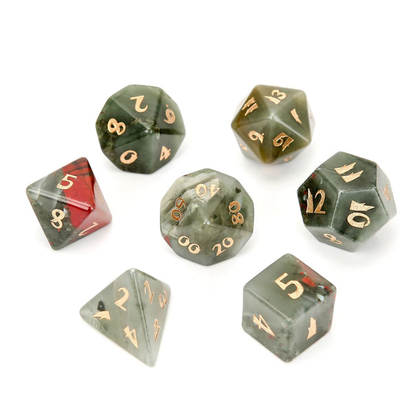 Green Bloodstone Platonic Solid Dice-ToShay.org