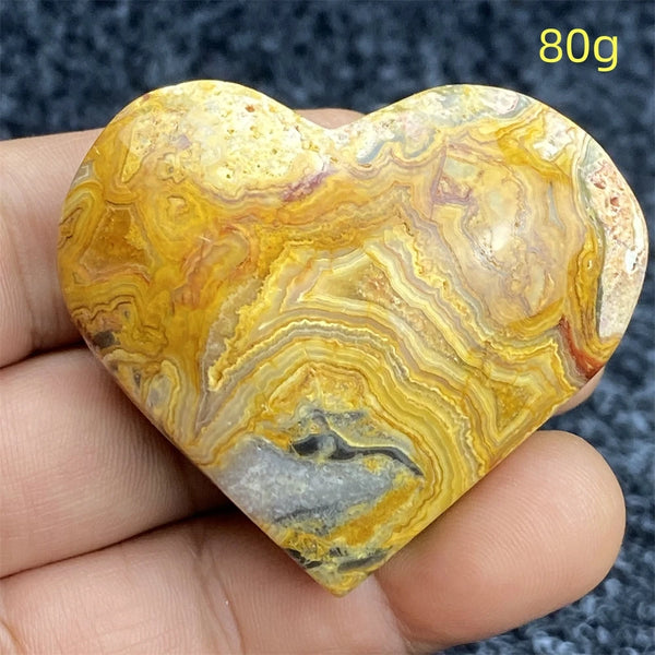 Yellow Crazy Agate Hearts-ToShay.org