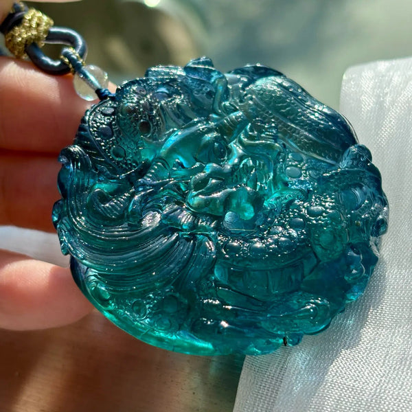 Blue Aquamarine Dragon Pendant-ToShay.org
