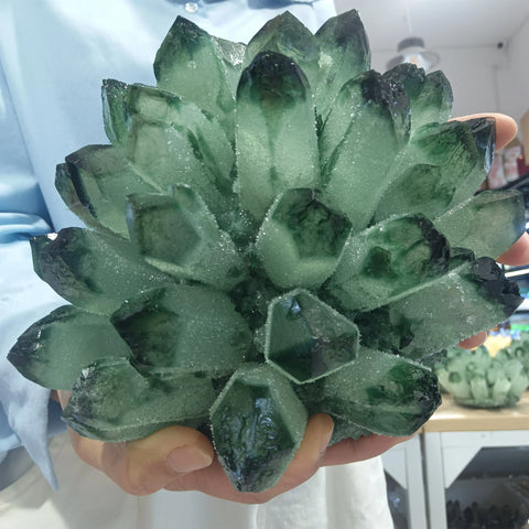 Green Phantom Crystal Cluster-ToShay.org