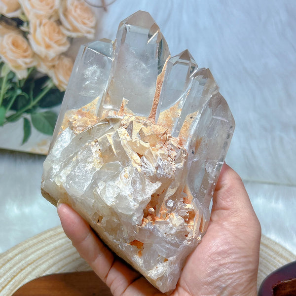 Clear Rainbow Quartz Cluster-ToShay.org