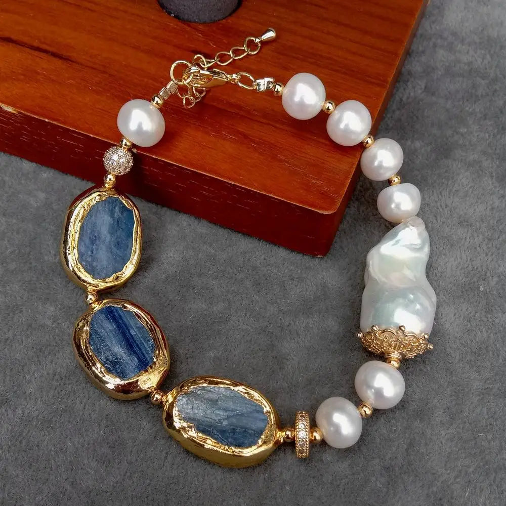 Blue Kyanite Pearl Bracelet-ToShay.org