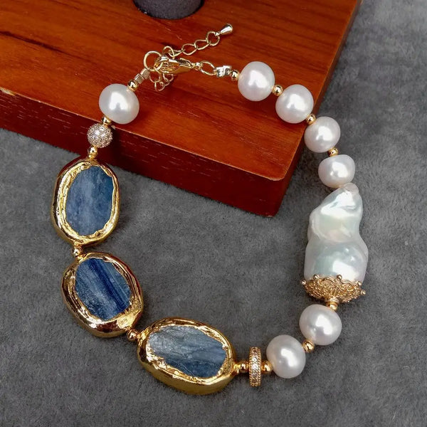 Blue Kyanite Pearl Bracelet-ToShay.org