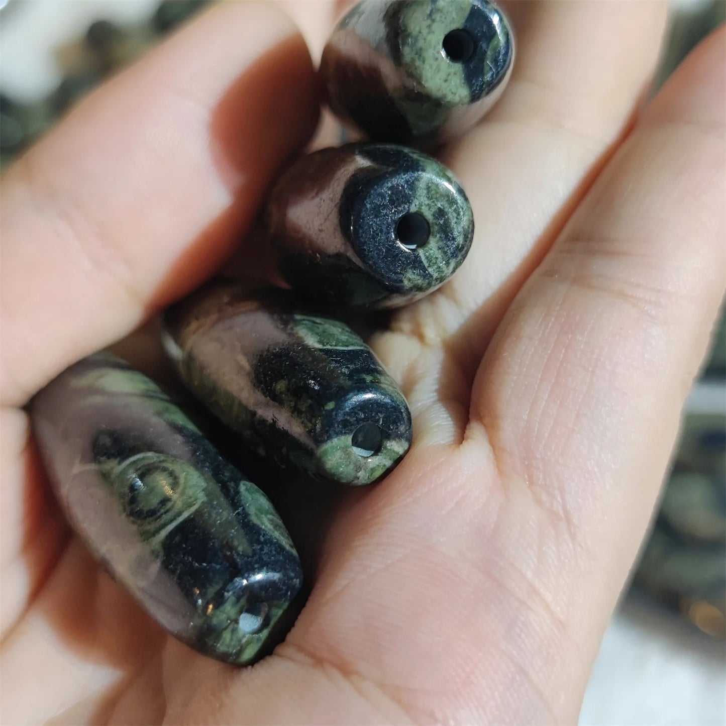 Green Ocean Agate Dzi Bead-ToShay.org