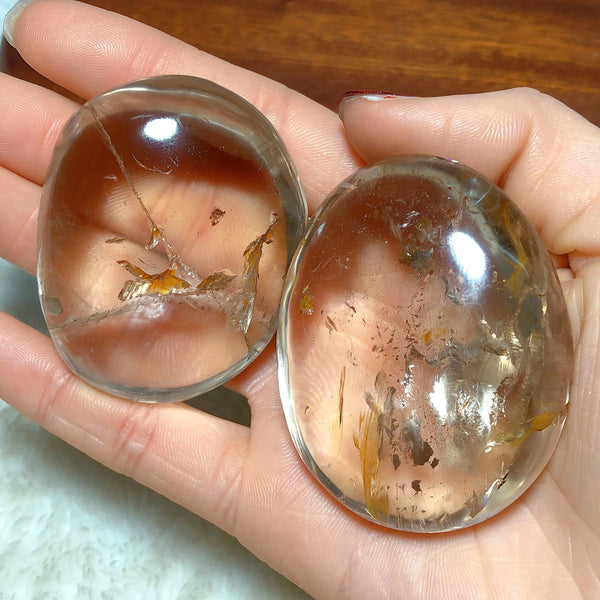 Clear Smokey Quartz Palm Stone-ToShay.org