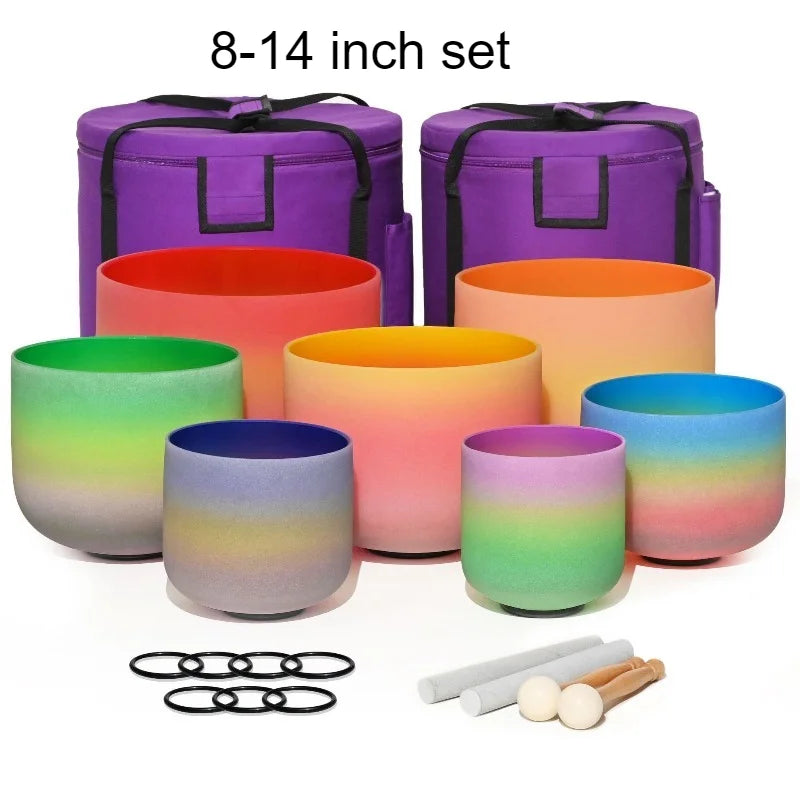 Rainbow Frosted Crystal Singing Bowls-ToShay.org