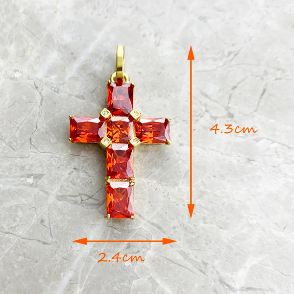 Orange Diamond Cross Pendant-ToShay.org