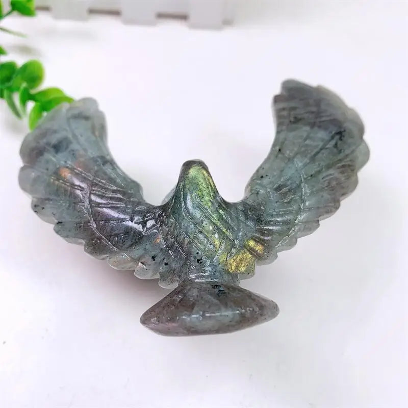 Natural Labradorite Balanced Rotatable Eagle Carving Healing Crystal Animals Figurines Reiki Stones Home Decoration Gift 1PCS-ToShay.org