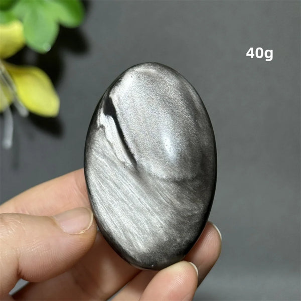 Silver Obsidian Palm Stone-ToShay.org