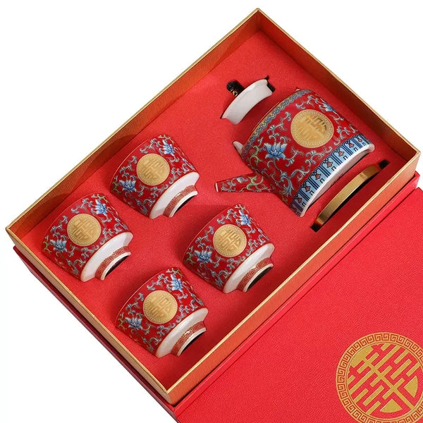 Red Enamel Tea Set-ToShay.org