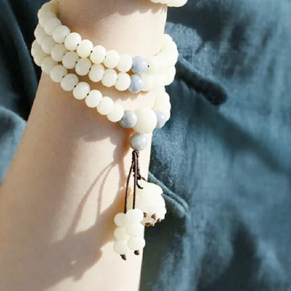 White Bodhi Root Lotus Mala-ToShay.org