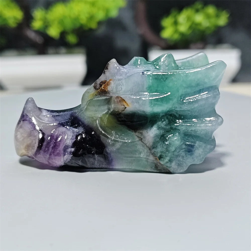 Rainbow Fluorite Dragon Skull-ToShay.org