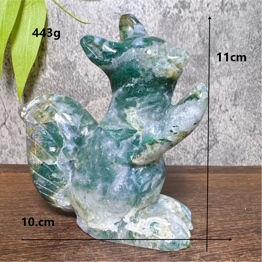 Natural Ocean Jasper Moss Agate Squirrel Carving Healing Stone Tabletop Ornament Reiki Energy Healing Home Decor Gift-ToShay.org