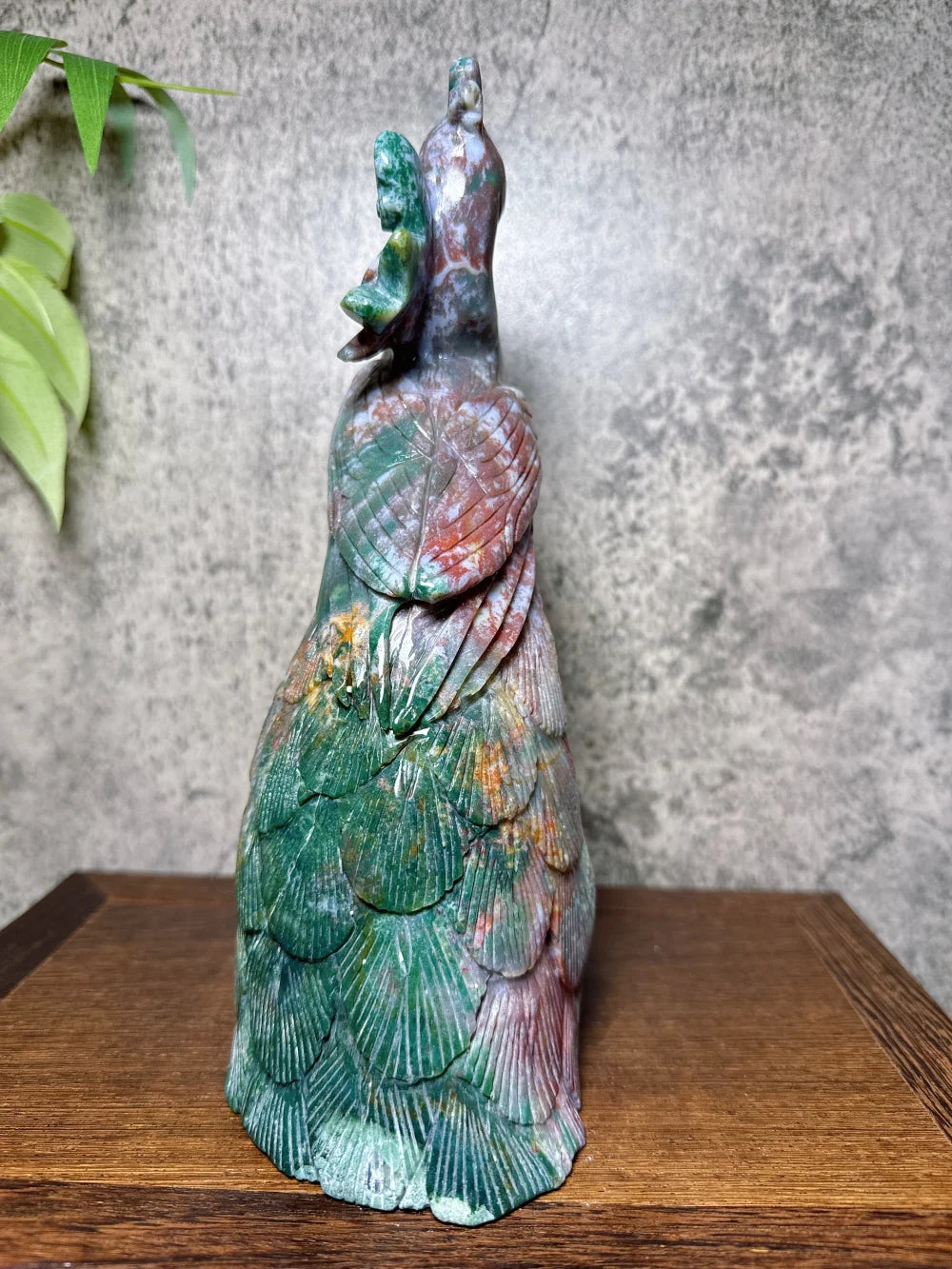 Natural Hand Carved Big Colourful Ocean Jasper Skull Phoenix Carvings Unique Stone Healing Crystal Reiki Home Scene Decoration-ToShay.org