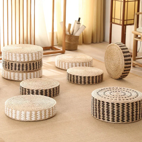 Woven Straw Pouf-ToShay.org