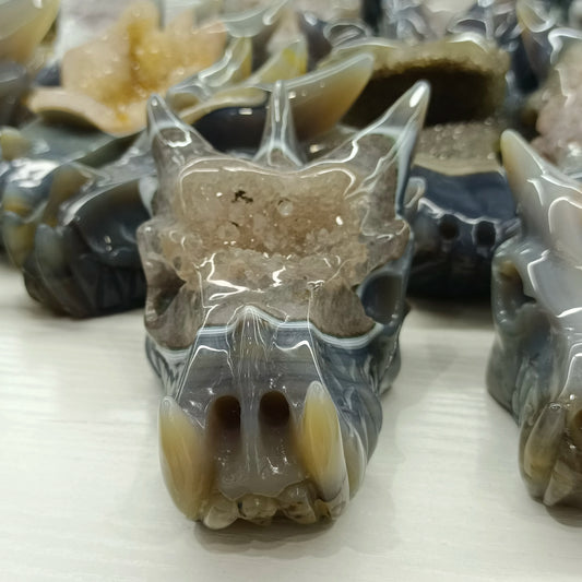 Grey Agate Dragon Skull-ToShay.org
