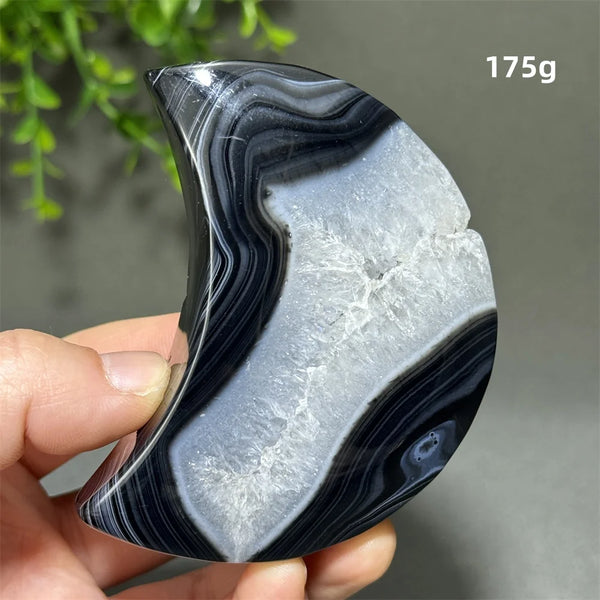 Natural Gemstone Black Agate Moon-Shaped Mineral Specimen Reiki Therapy Energy Collection Jiapin Home Decoration Gift-ToShay.org