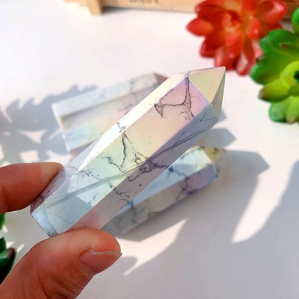 White Rainbow Aura Howlite Point-ToShay.org