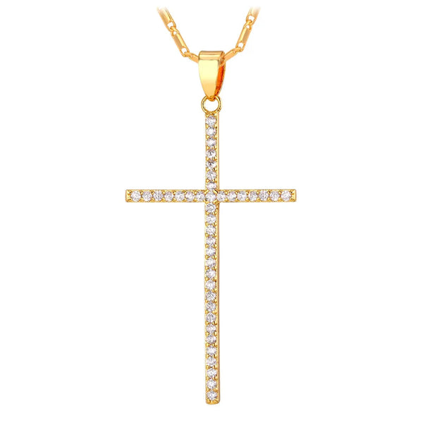 Gold Crystal Cross Necklace-ToShay.org