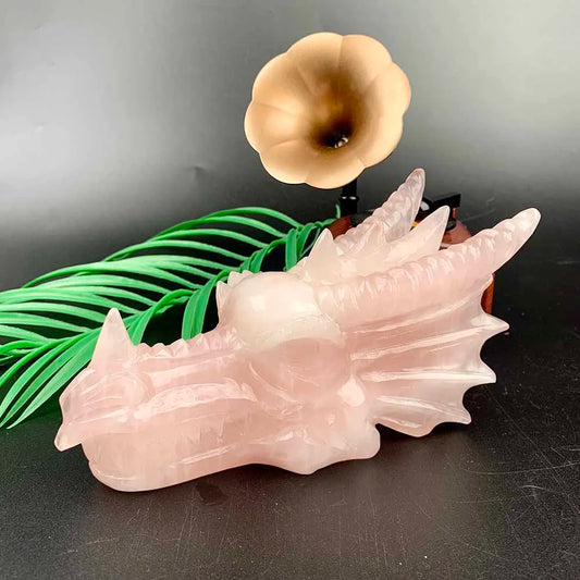 Pink Rose Quartz Dragon Head-ToShay.org