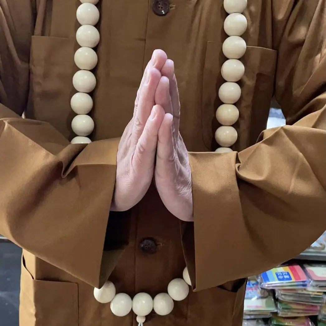 White Peach Wood Monk Beads-ToShay.org