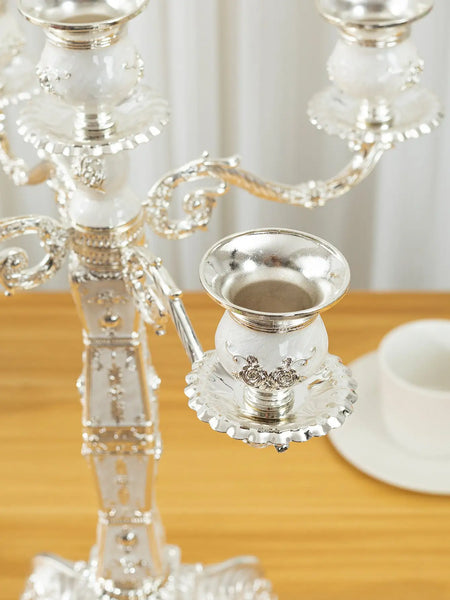 Silver White Embossed Candelabra-ToShay.org