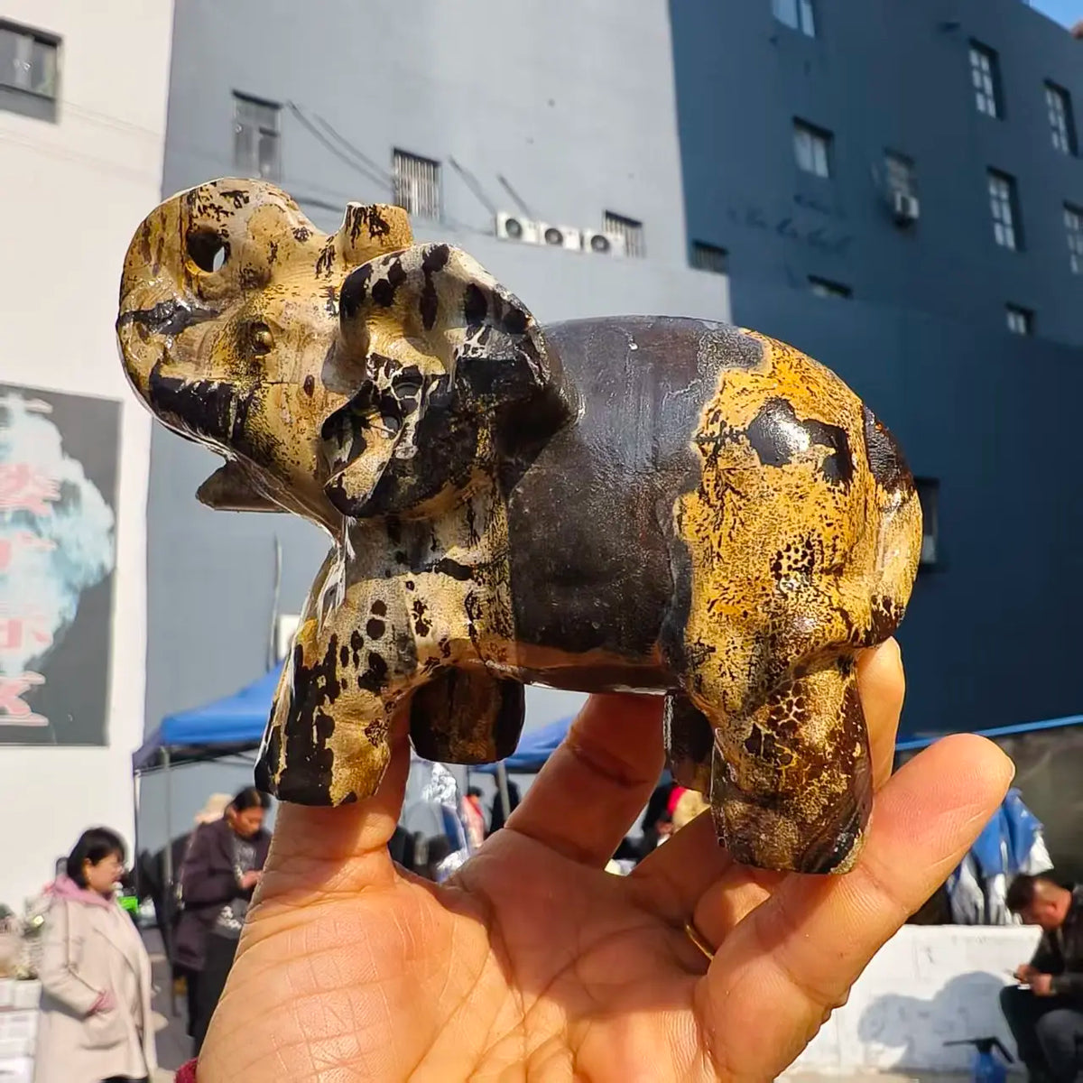 Yellow Painting Stone Elephants-ToShay.org