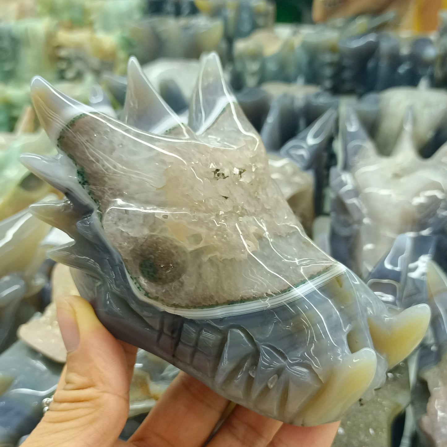 Grey Agate Dragon Skull-ToShay.org