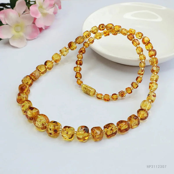 Yellow Amber Bead Necklace-ToShay.org