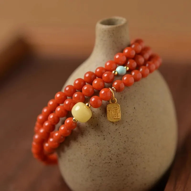 Red Agate Bead Bracelet-ToShay.org