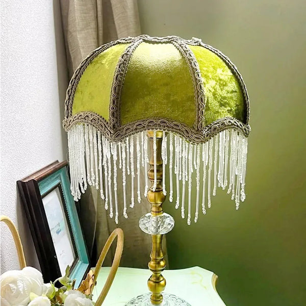 Green Velvet Beaded Lampshade-ToShay.org