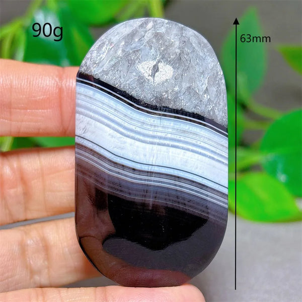 Black Silk Agate Palm Stone-ToShay.org