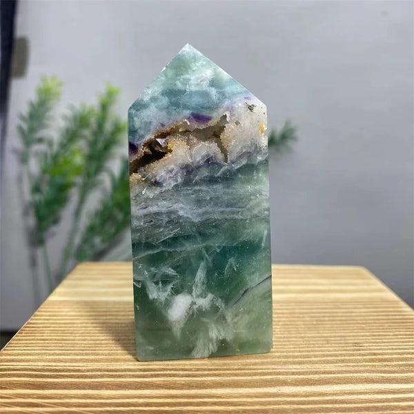 Green Feather Fluorite Wand-ToShay.org