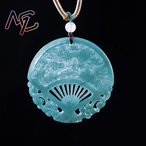 Blue Jadeite Fan Pendant-ToShay.org
