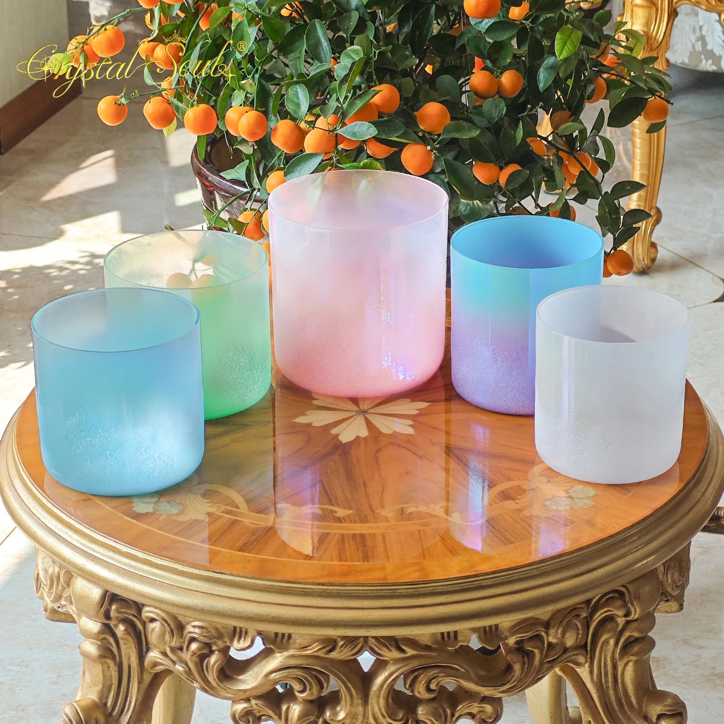 Crystal Soul C5 528Hz Sandblasting Dreamy Colored Alchemy Crystal Singing Bowl Set-ToShay.org