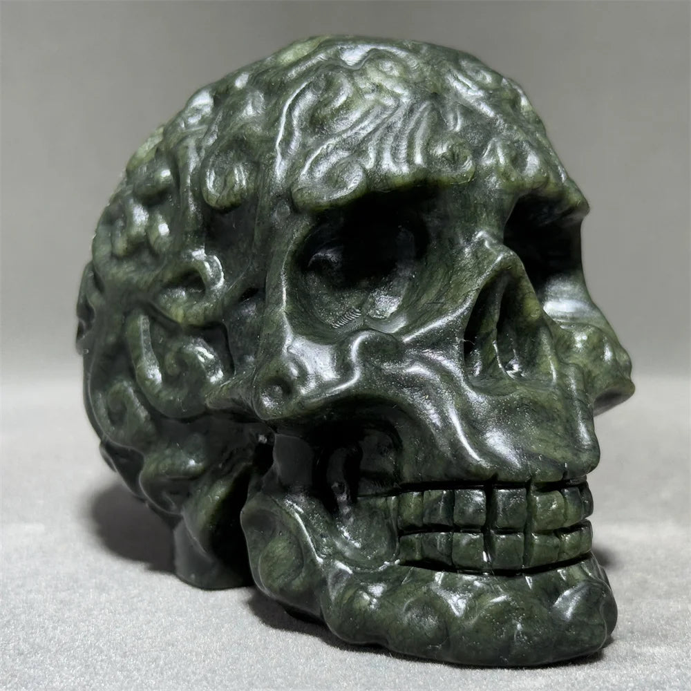 Green Jade Carved Skull-ToShay.org