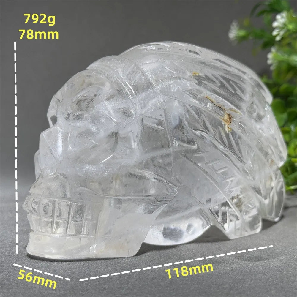 Natural High-Quality Transparent White Crystal Hand-Polished Carved Skull Mineral Stone Home Halloween Party Decoration Gift-ToShay.org