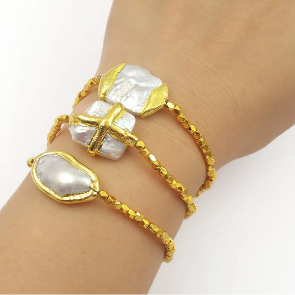 White Pearl Chain Bracelet-ToShay.org