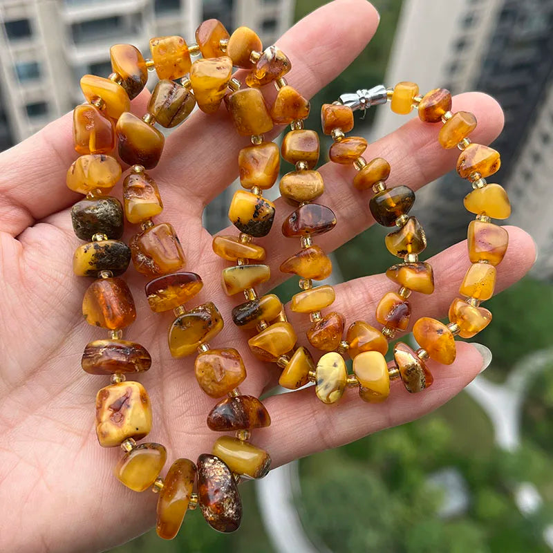 Yellow Amber Bead Necklace-ToShay.org