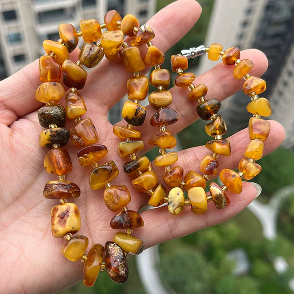 Yellow Amber Bead Necklace-ToShay.org