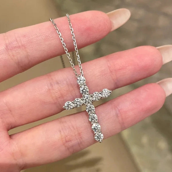 Silver Diamond Cross Pendant-ToShay.org