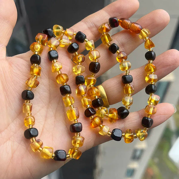 Yellow Amber Bead Necklace-ToShay.org