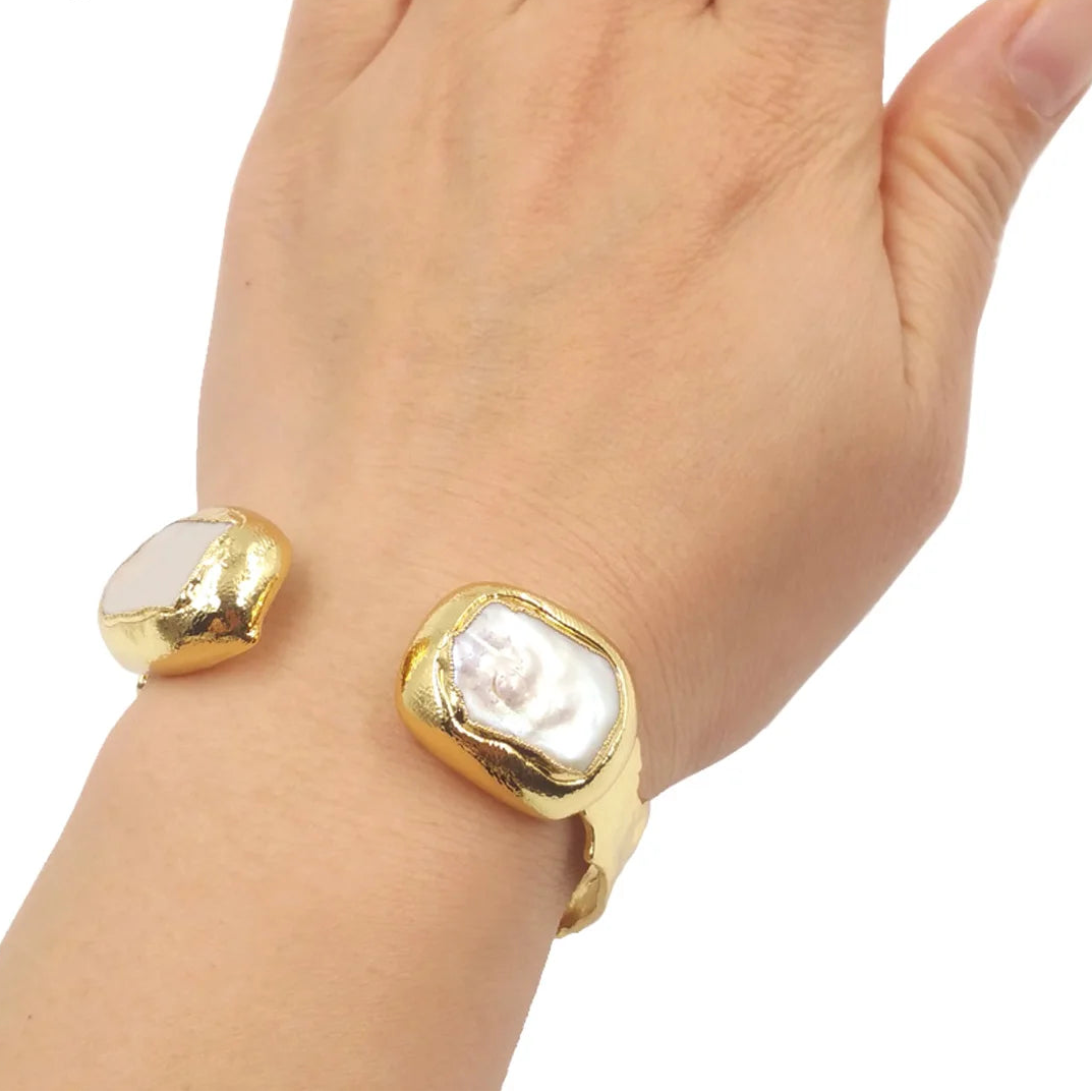 White Pearl Cuff Bangle-ToShay.org