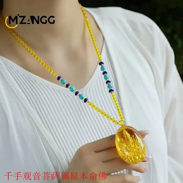 Gold Amber Buddha Pendant-ToShay.org