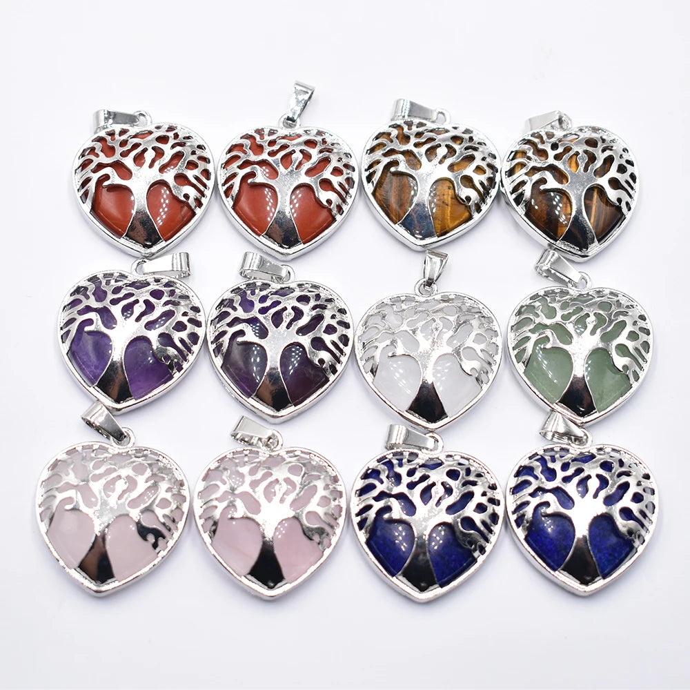 Mixed Crystal Tree Heart Pendants-ToShay.org