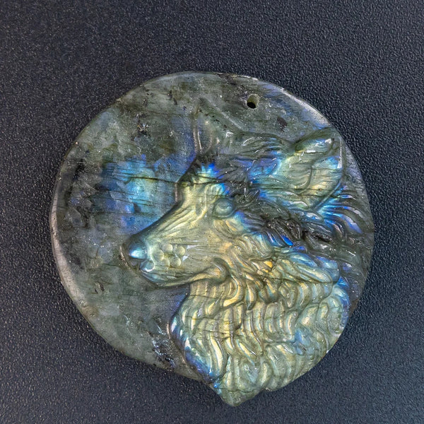 Blue Labradorite Wolf Plate-ToShay.org