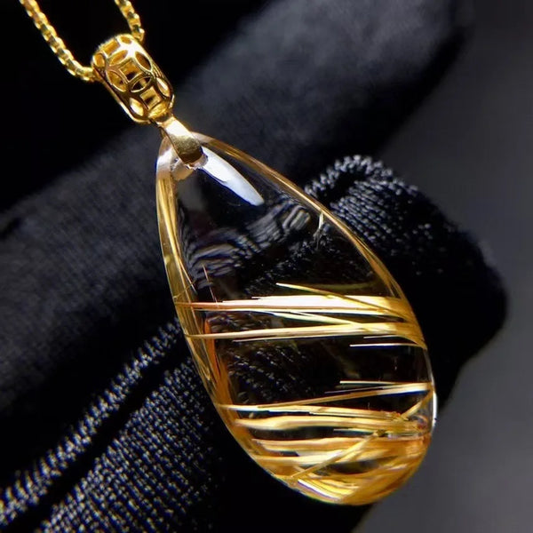 Gold Rutilated Quartz Pendant-ToShay.org