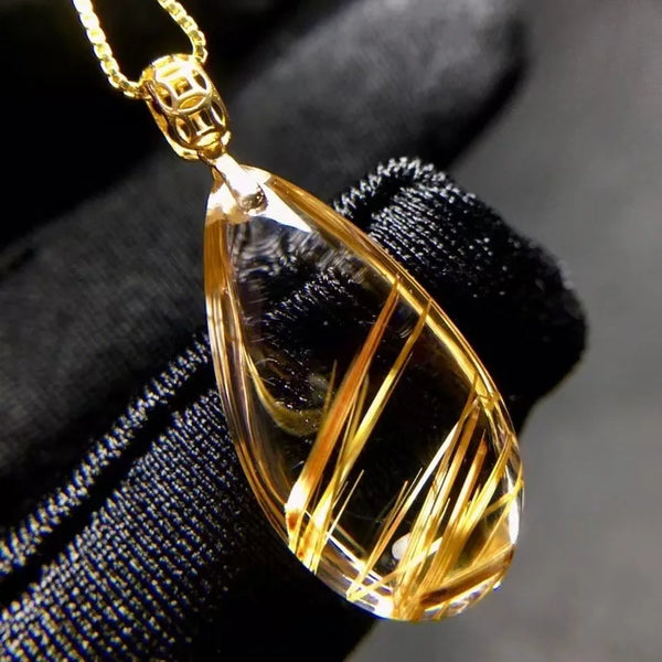Gold Rutilated Quartz Pendant-ToShay.org