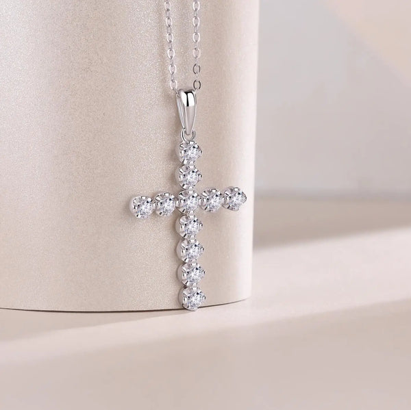 Silver Diamond Cross Pendant-ToShay.org