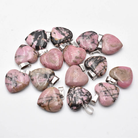Pink Rhodochrosite Heart Pendants-ToShay.org
